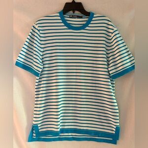 Mr Turk Blue and White Striped Knit Polo Shirt Size M